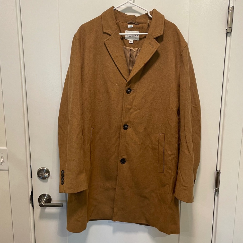 Cole Haan Signature Mens Wool Blend Car Coat Camel Brown XL 2963
